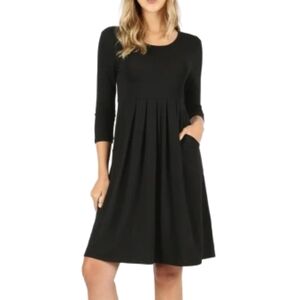 Zenana Premium Empire Waist Pleated 3/4 Slv Midi Dress Sz 1X